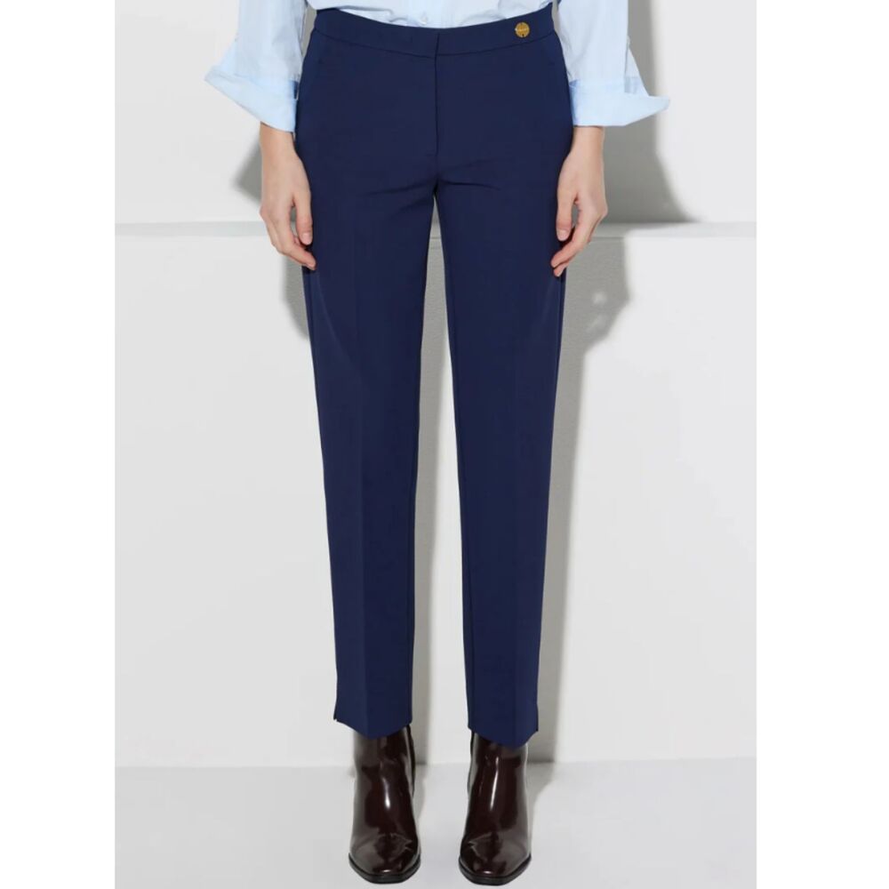 Callas Milano Women's Sz 48 US 12 Navy Blue Charlotte Stretch Crepe Casual Pants